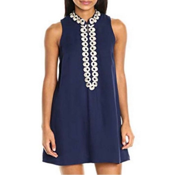 Lilly Pulitzer Dresses & Skirts - Lilly Pulitzer Gold Zipper / White Appliqué Zip Front Jane Dress Navy size 6 NWT